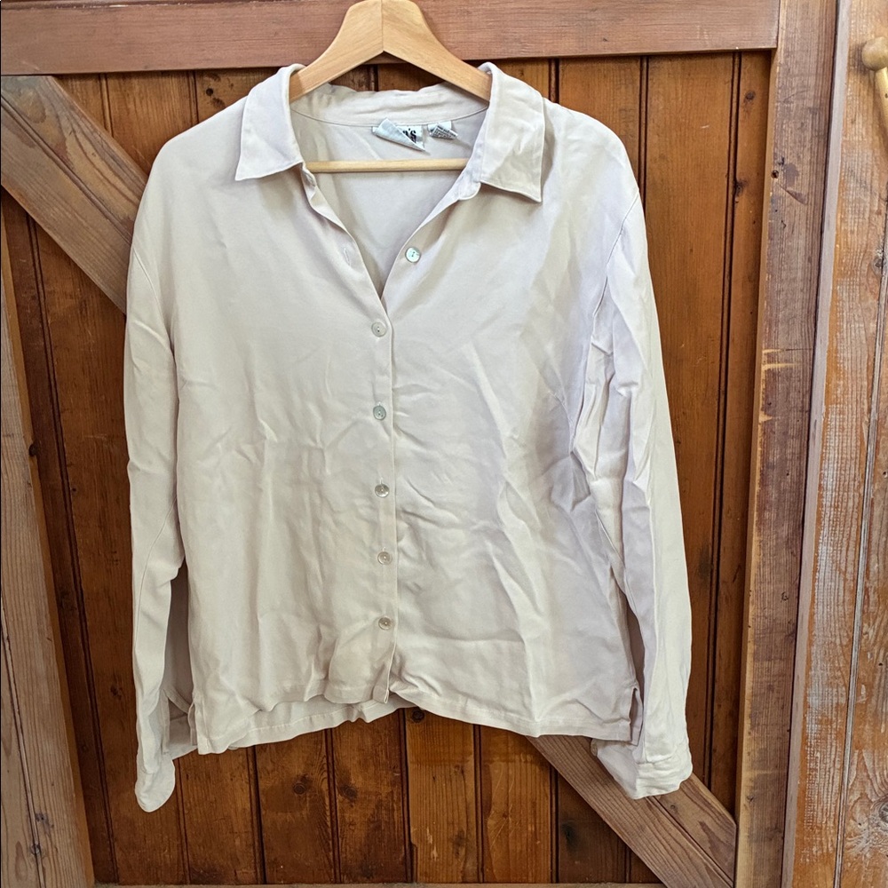 Vintage 90s Chico's Design Cream Blouse, mother of pearl buttons, M